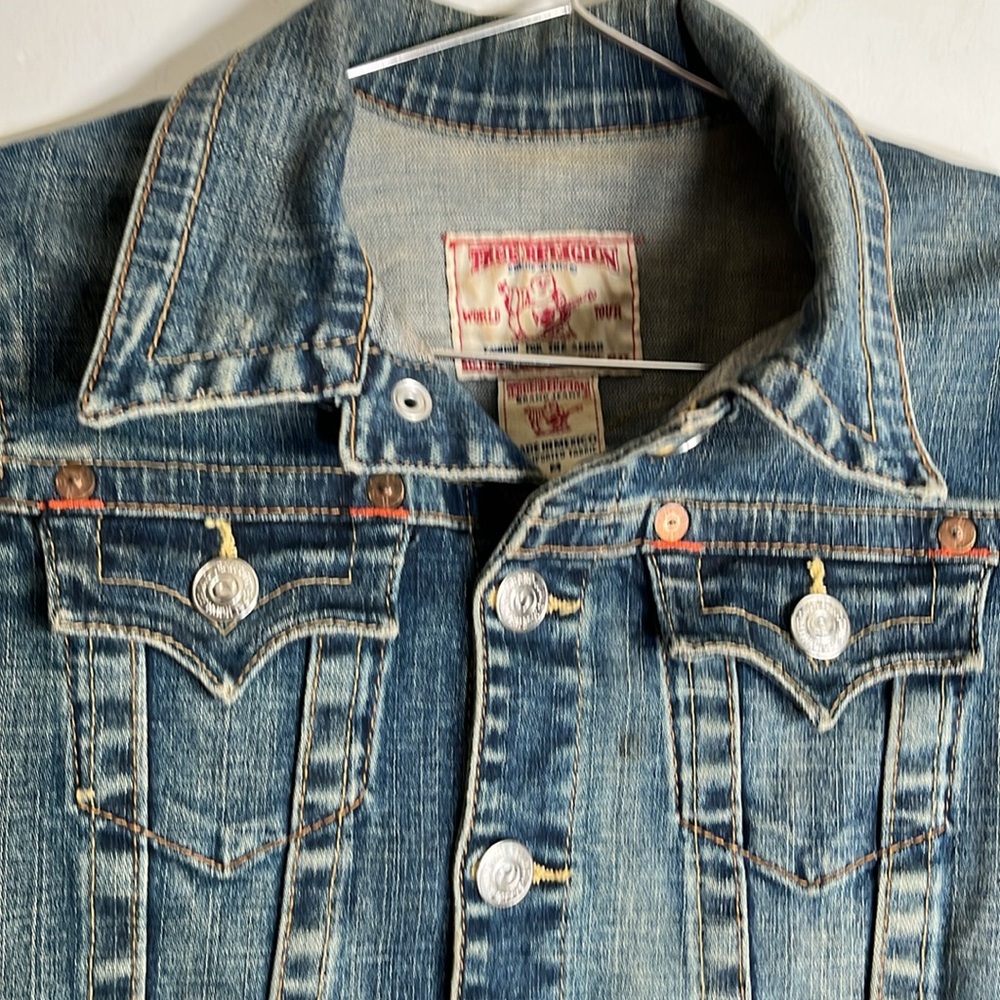 True Religion Emily Dark Wash Western Jean Denim Jacket Women’s Size M - Picture 8 of 9